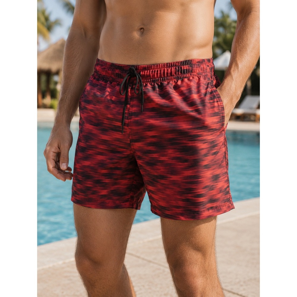 Nike Mens Red Black Abstract Print Swim Trunks Shorts  Size Small